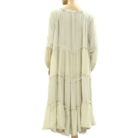 Free People In The Moment Midi Dress Long Sleeve Flowy Crochet Ruffle S 286029 - Picture 5 of 8